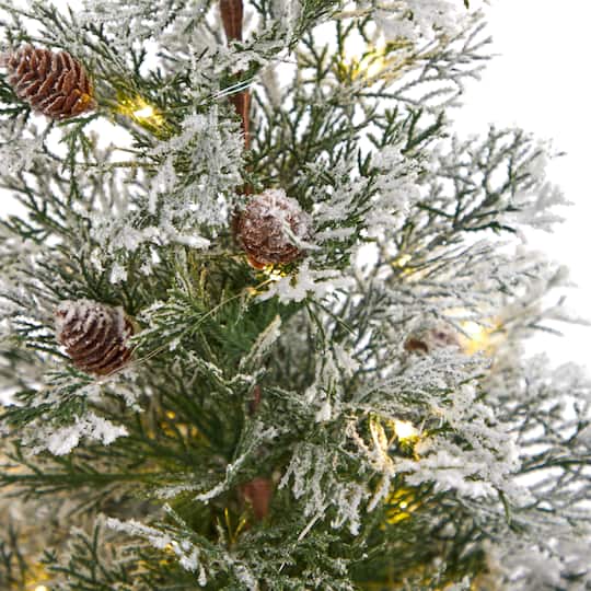 2ft. Pre-Lit Frosted Artificial Christmas Tree in Decorative Planter, Clear Lights